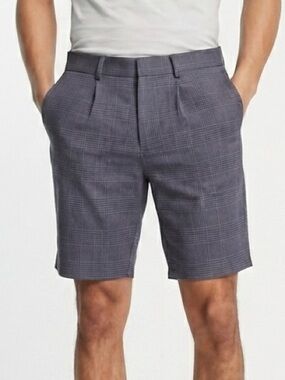 ASOS DESIGN Mens Plaid Dress Short Size 30 Cotton Linen Blend NWOT